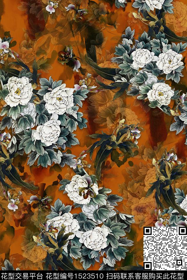 大花牡丹中老年数码印花华亿平台下载（图片编号: 1523510） - 瓦栏（Walan）