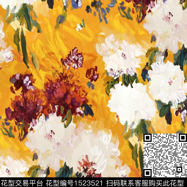 抽象花卉油画华亿平台牡丹数码印花华亿平台下载（图片编号: 1523521） - 瓦栏（Walan）