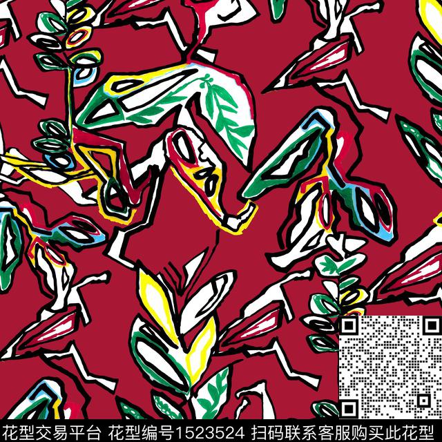 几何叶子绿色系2023春夏数码印花华亿平台下载（图片编号: 1523524） - 瓦栏（Walan）