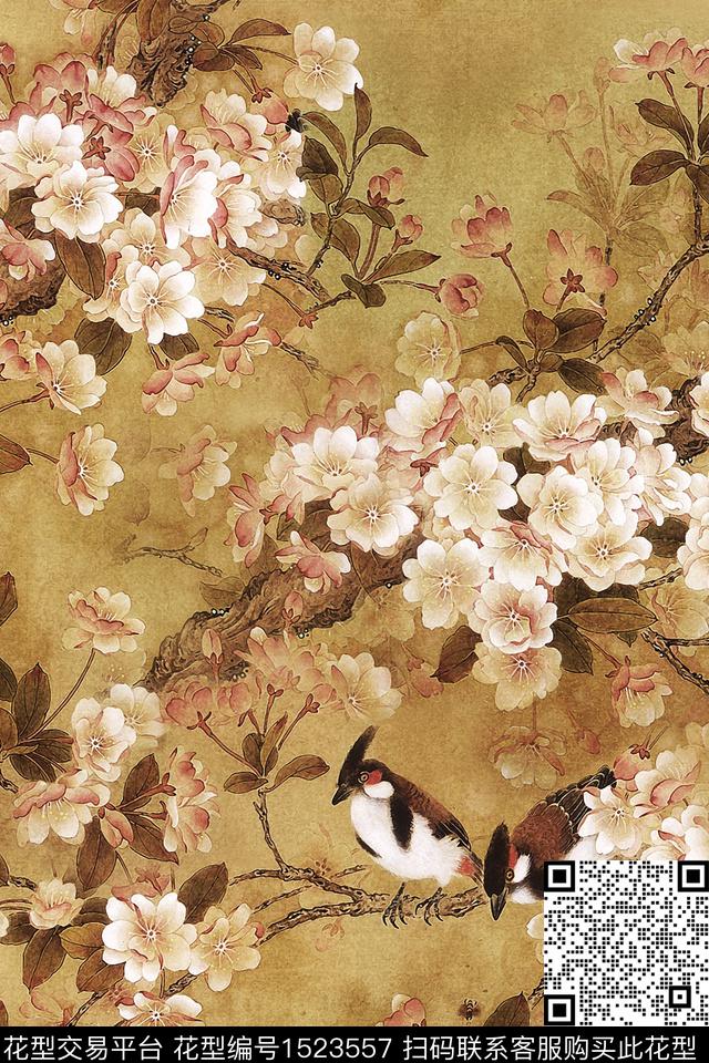 鸟花卉国画数码印花华亿平台下载（图片编号: 1523557） - 瓦栏（Walan）