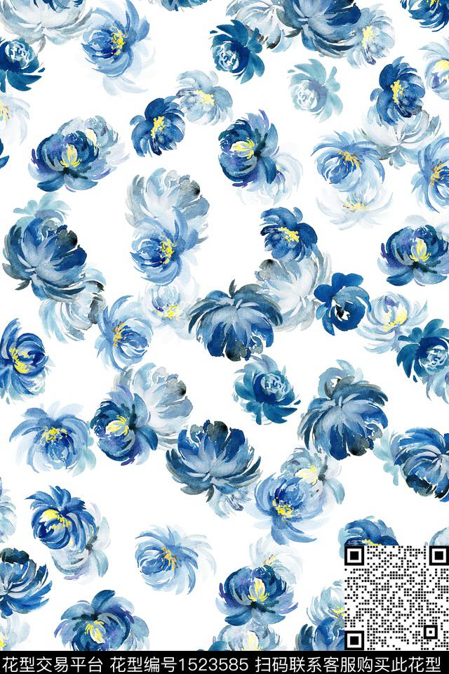 花卉大牌风小清新数码印花华亿平台下载（图片编号: 1523585） - 瓦栏（Walan）