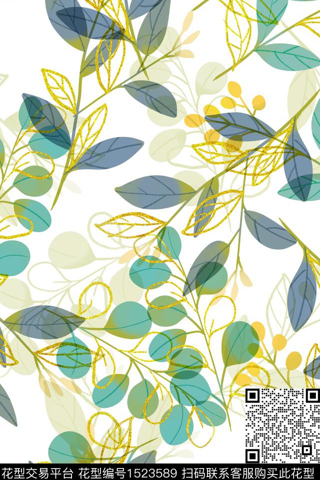绿植树叶花卉大牌风数码印花华亿平台下载（图片编号: 1523589） - 瓦栏（Walan）