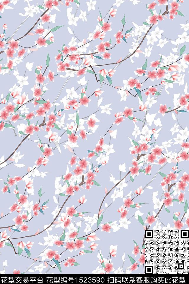 花卉大牌风小清新数码印花华亿平台下载（图片编号: 1523590） - 瓦栏（Walan）