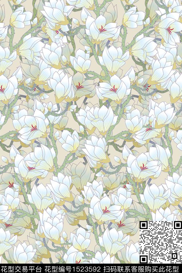 绿植树叶花卉大牌风数码印花华亿平台下载（图片编号: 1523592） - 瓦栏（Walan）