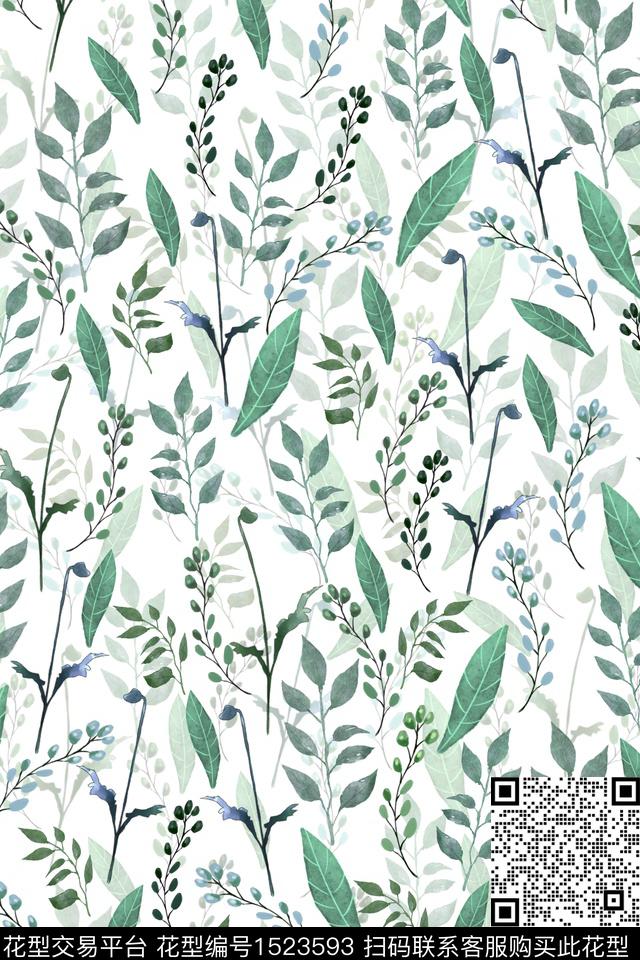 绿植树叶花卉大牌风数码印花华亿平台下载（图片编号: 1523593） - 瓦栏（Walan）