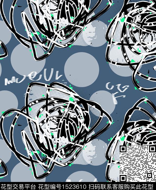 字母涂鸦几何数码印花华亿平台下载（图片编号: 1523610） - 瓦栏（Walan）