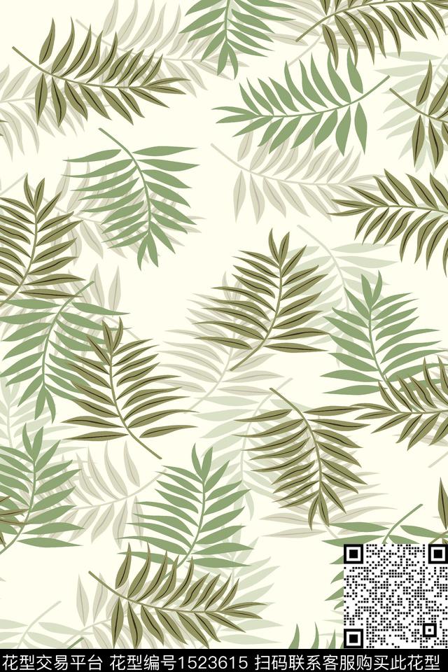 小清新女装绿植树叶数码印花华亿平台下载（图片编号: 1523615） - 瓦栏（Walan）