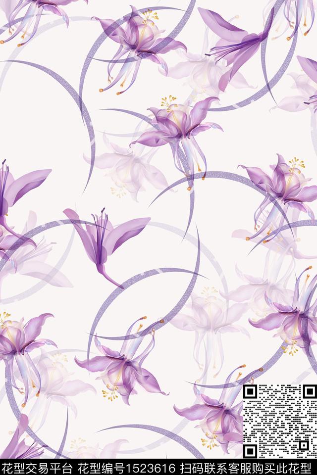 花卉小清新括号数码印花华亿平台下载（图片编号: 1523616） - 瓦栏（Walan）