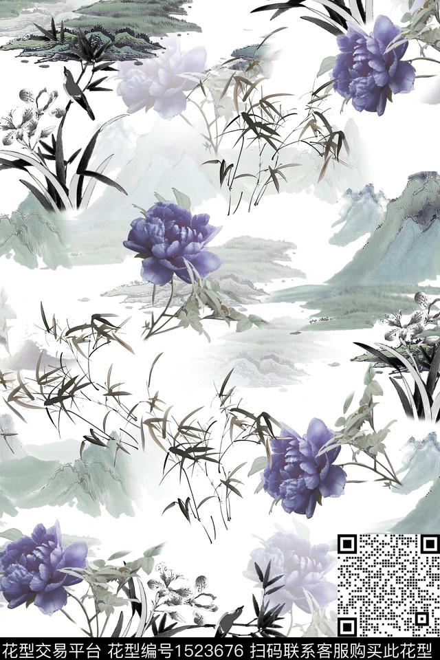 花卉绿植树叶大牌风数码印花华亿平台下载（图片编号: 1523676） - 瓦栏（Walan）