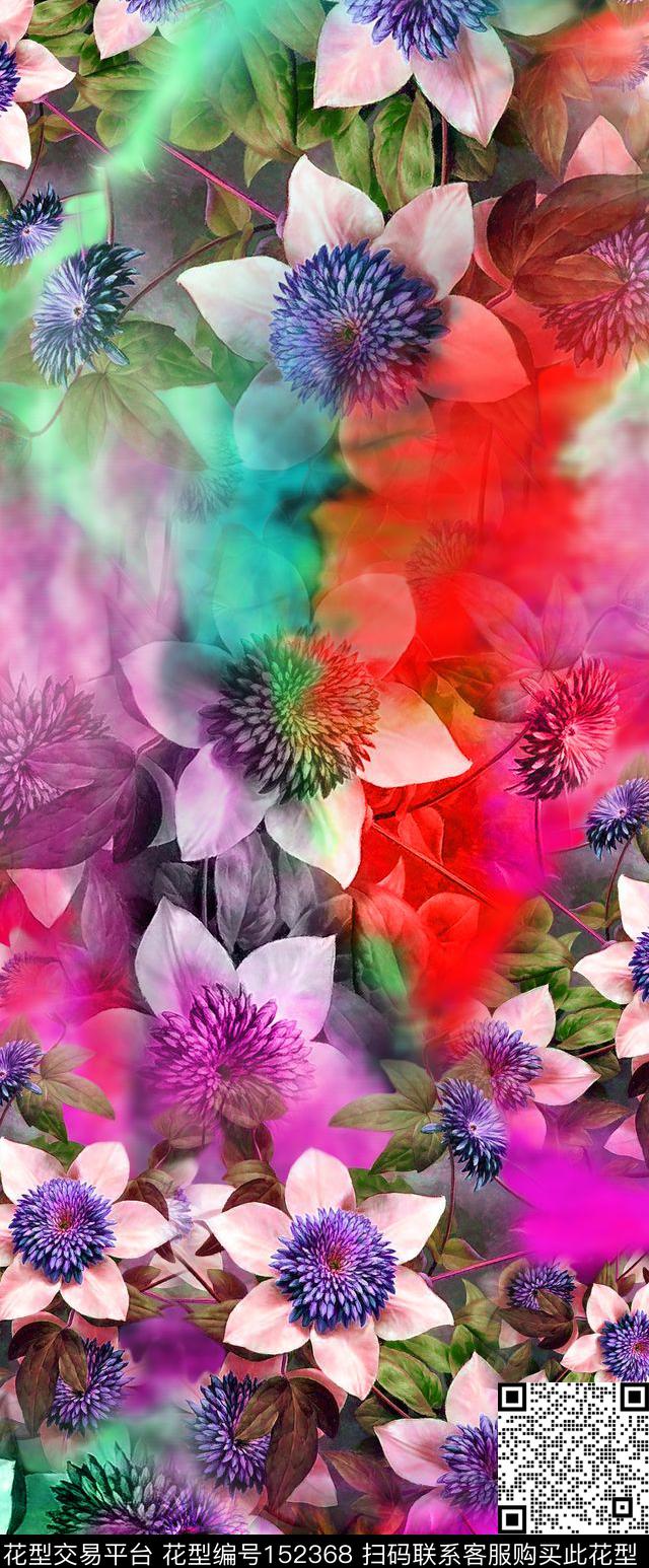 肌理花卉镜像数码印花华亿平台下载（图片编号: 152368） - 瓦栏（Walan）
