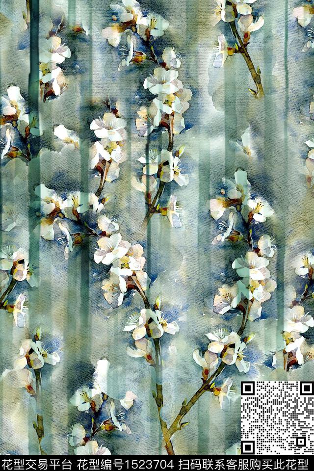 小清新水彩手绘花卉数码印花华亿平台下载（图片编号: 1523704） - 瓦栏（Walan）