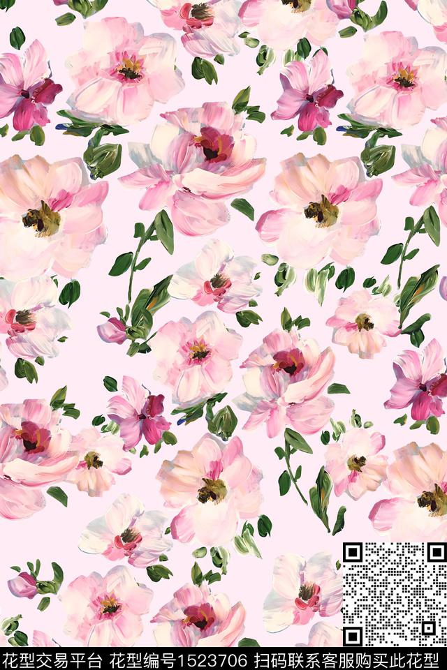 花卉小清新油画数码印花华亿平台下载（图片编号: 1523706） - 瓦栏（Walan）