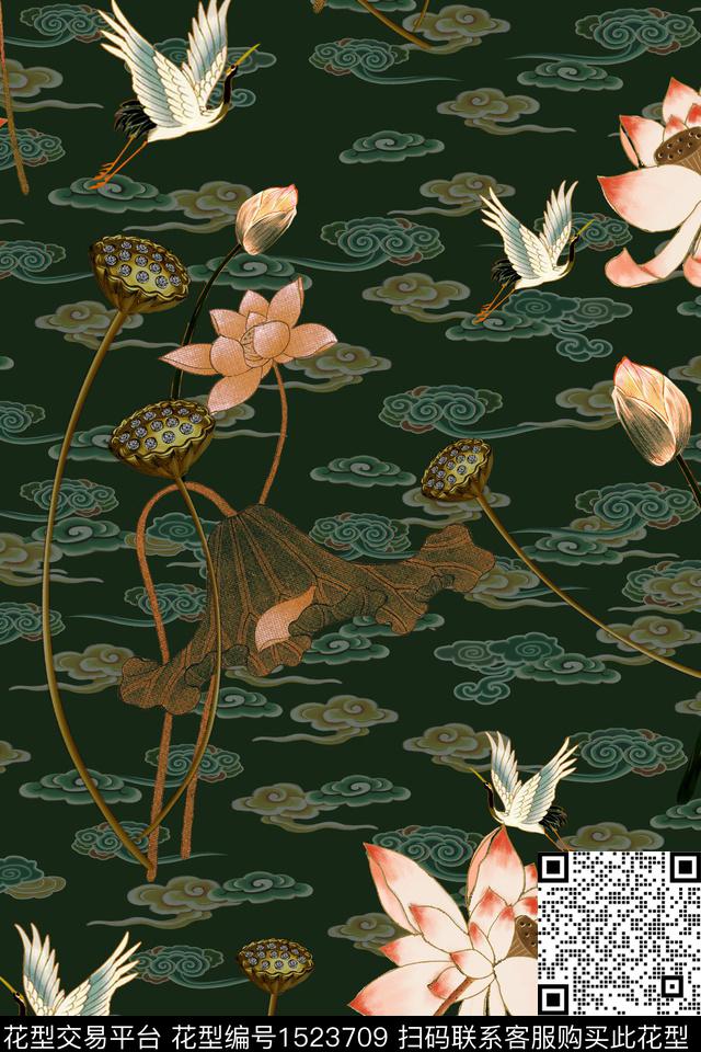 花卉香云纱中老年数码印花华亿平台下载（图片编号: 1523709） - 瓦栏（Walan）