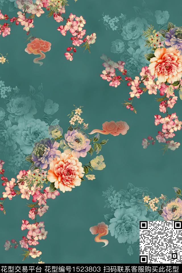 花卉香云纱抽象数码印花华亿平台下载（图片编号: 1523803） - 瓦栏（Walan）