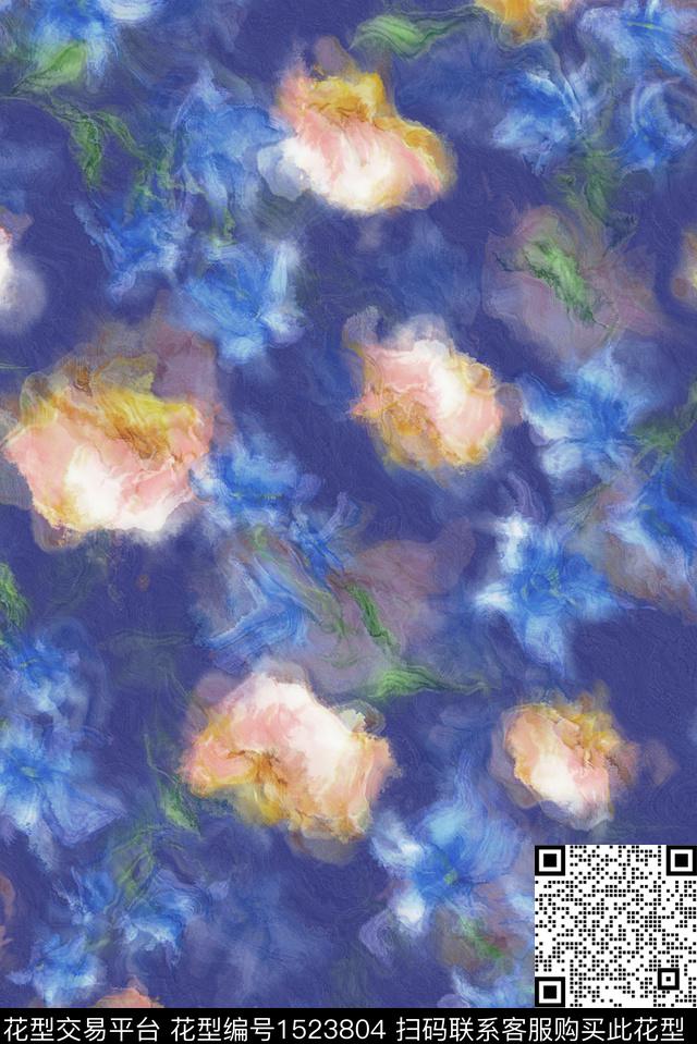 朦胧花卉柔焦模糊数码印花华亿平台下载（图片编号: 1523804） - 瓦栏（Walan）