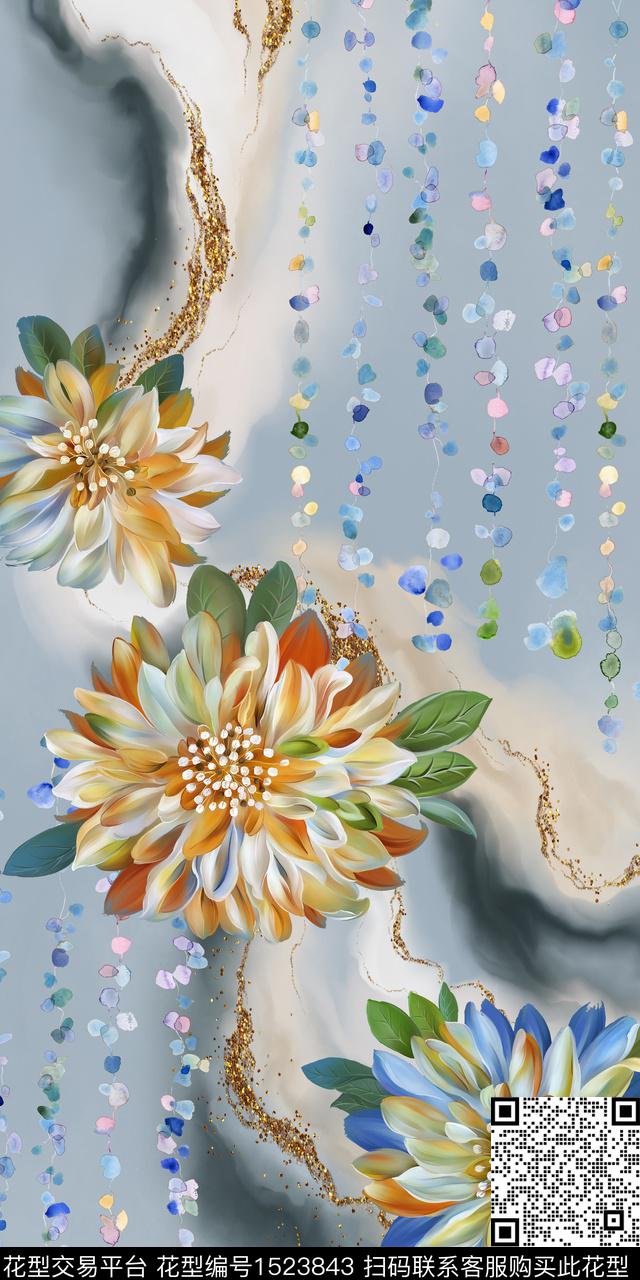 定位花花卉大牌风数码印花华亿平台下载（图片编号: 1523843） - 瓦栏（Walan）