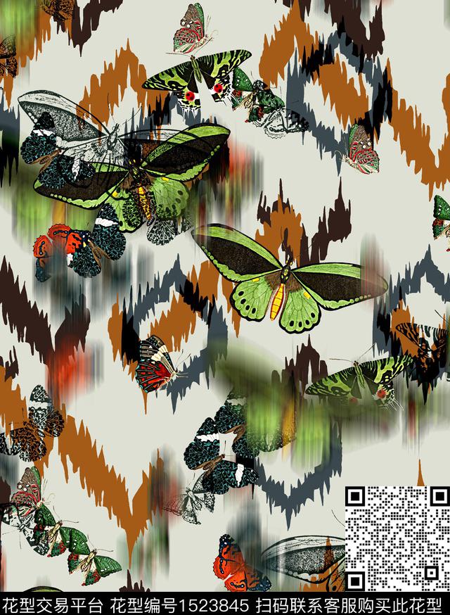 连衣裙女装蝴蝶数码印花华亿平台下载（图片编号: 1523845） - 瓦栏（Walan）