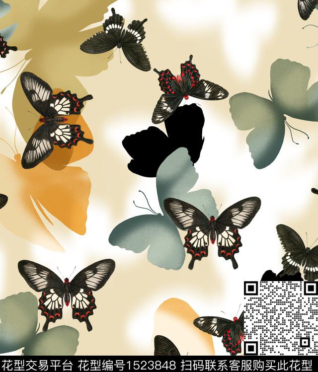 连衣裙女装蝴蝶数码印花华亿平台下载（图片编号: 1523848） - 瓦栏（Walan）