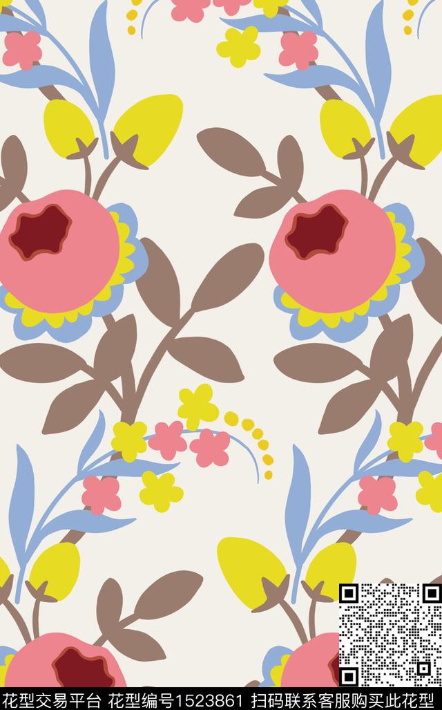 定位花玫瑰花蔷薇花数码印花华亿平台下载（图片编号: 1523861） - 瓦栏（Walan）