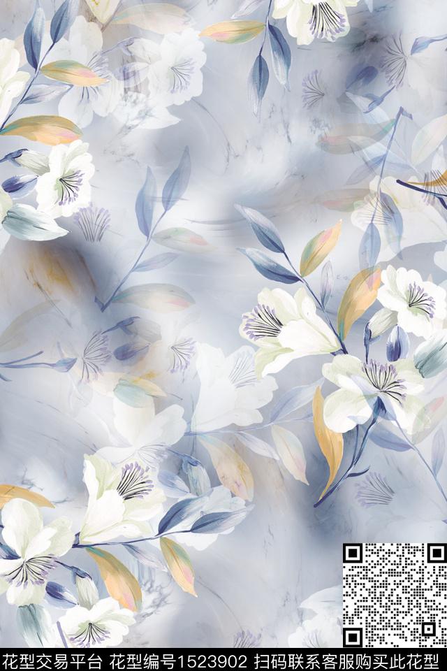 抽象花卉花卉大牌风数码印花华亿平台下载（图片编号: 1523902） - 瓦栏（Walan）