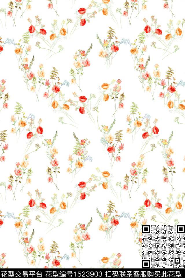 花卉大牌风小清新数码印花华亿平台下载（图片编号: 1523903） - 瓦栏（Walan）