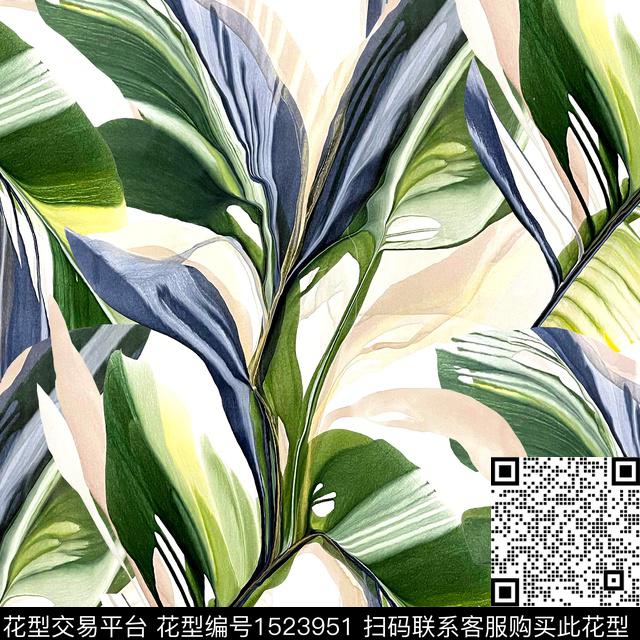 绿植树叶夏威夷风棕榈树数码印花华亿平台下载（图片编号: 1523951） - 瓦栏（Walan）