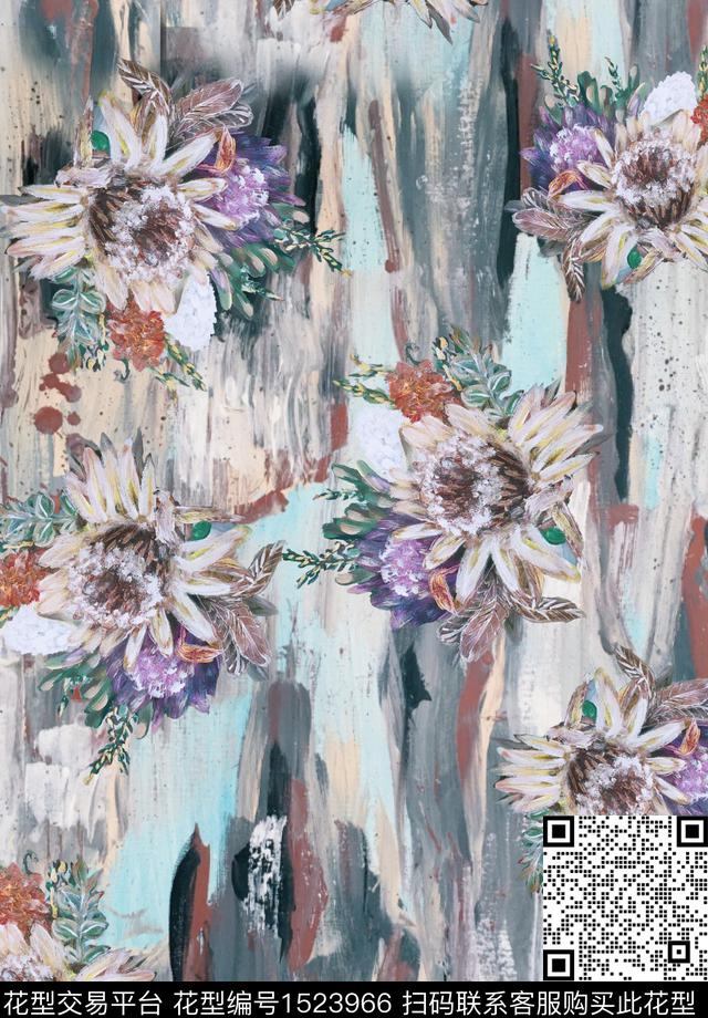 绿植树叶连衣裙花卉数码印花华亿平台下载（图片编号: 1523966） - 瓦栏（Walan）