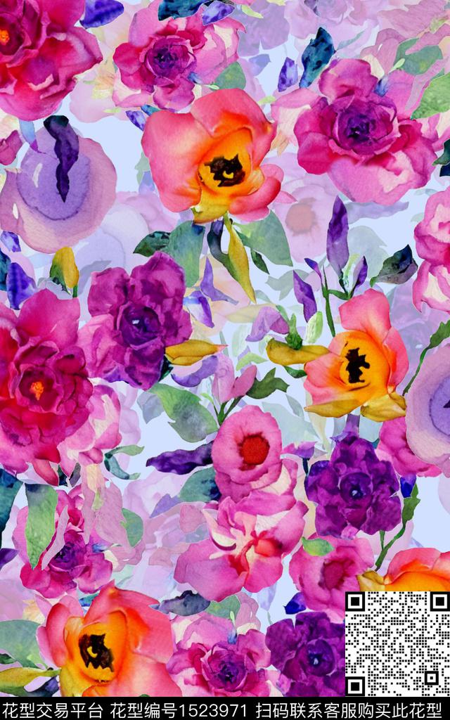 花卉水彩花卉洋阳---手绘数码印花华亿平台下载（图片编号: 1523971） - 瓦栏（Walan）