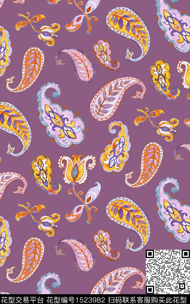 花卉佩斯利民族风传统印花华亿平台下载（图片编号: 1523982） - 瓦栏（Walan）