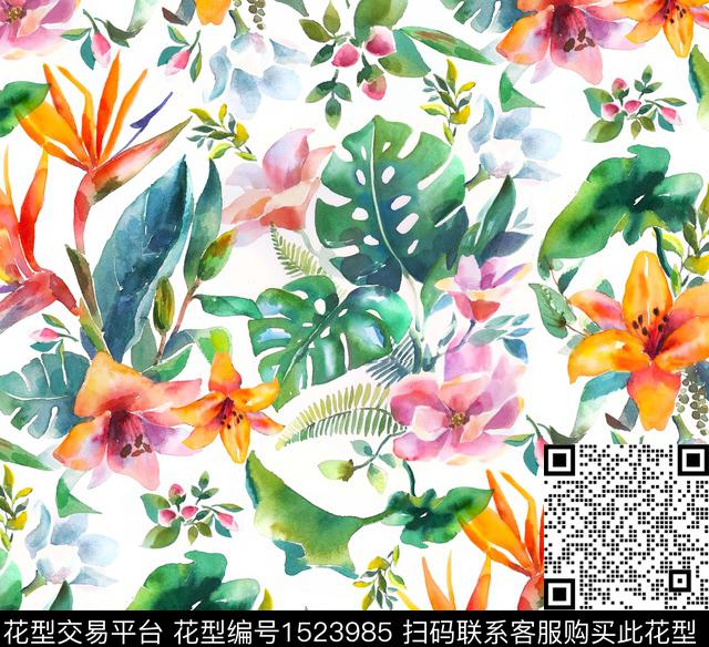 花卉热带华亿平台年轻女装传统印花华亿平台下载（图片编号: 1523985） - 瓦栏（Walan）