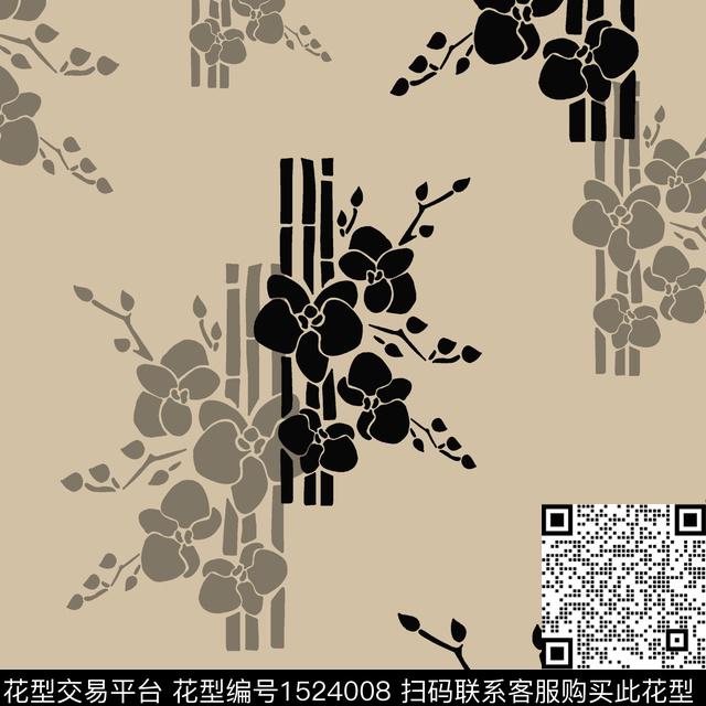 黑白华亿平台花卉小碎花传统印花华亿平台下载（图片编号: 1524008） - 瓦栏（Walan）