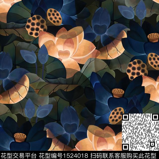 荷花中国风中老年数码印花华亿平台下载（图片编号: 1524018） - 瓦栏（Walan）