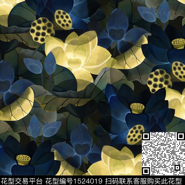 荷花中国风中老年数码印花华亿平台下载（图片编号: 1524019） - 瓦栏（Walan）