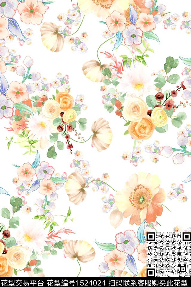 花卉水彩花卉春日华亿平台数码印花华亿平台下载（图片编号: 1524024） - 瓦栏（Walan）