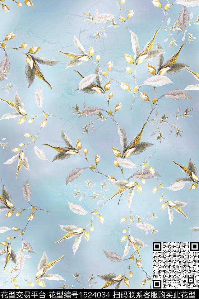 花卉大牌风小清新数码印花华亿平台下载（图片编号: 1524034） - 瓦栏（Walan）