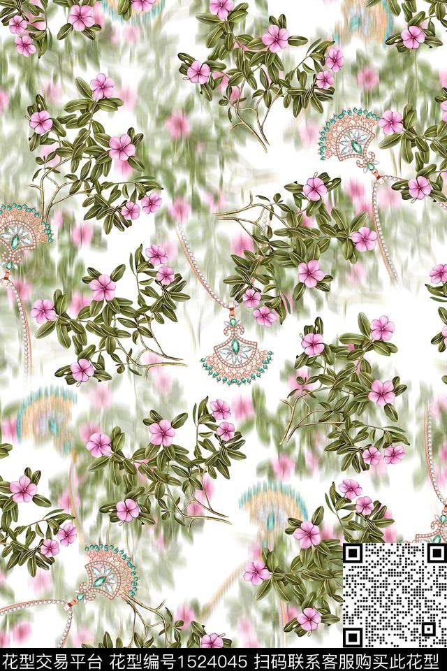 绿植树叶花卉珠宝数码印花华亿平台下载（图片编号: 1524045） - 瓦栏（Walan）