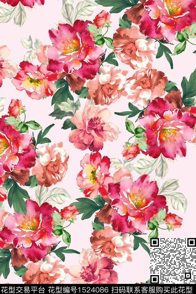 花卉大花女装数码印花华亿平台下载（图片编号: 1524086） - 瓦栏（Walan）