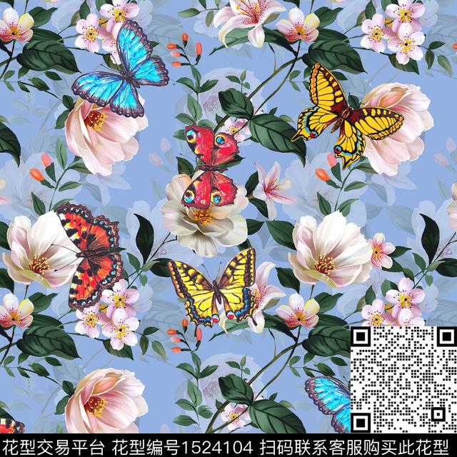 绿植树叶连衣裙花卉数码印花华亿平台下载（图片编号: 1524104） - 瓦栏（Walan）