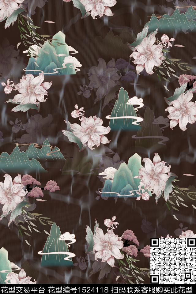 花卉大牌风大花数码印花华亿平台下载（图片编号: 1524118） - 瓦栏（Walan）
