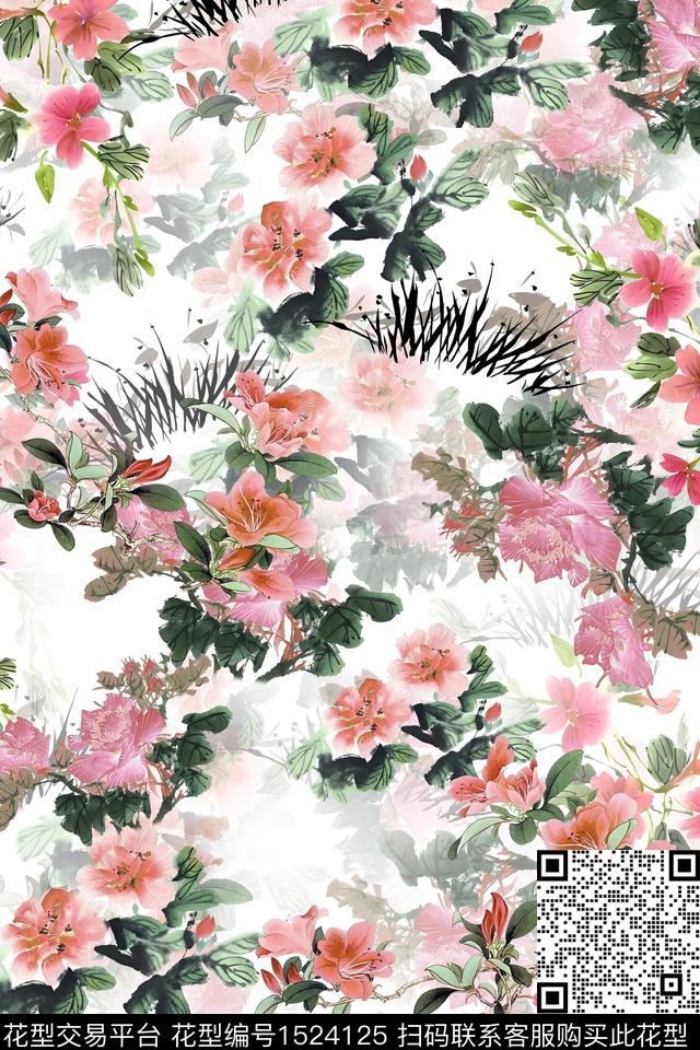 颜色时尚绿植树叶数码印花华亿平台下载（图片编号: 1524125） - 瓦栏（Walan）