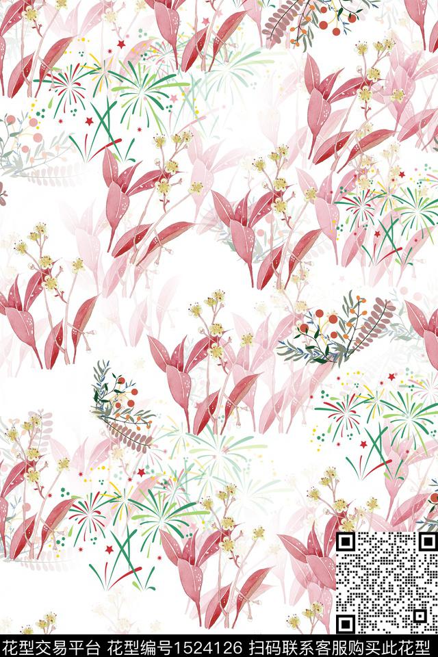 时尚绿植树叶花卉数码印花华亿平台下载（图片编号: 1524126） - 瓦栏（Walan）