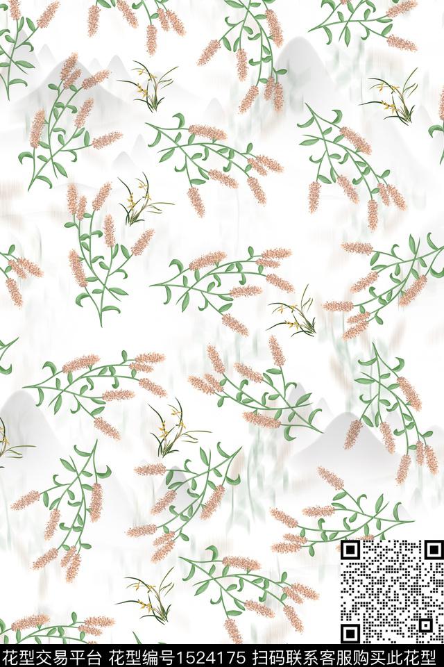 时尚绿植树叶花卉数码印花华亿平台下载（图片编号: 1524175） - 瓦栏（Walan）
