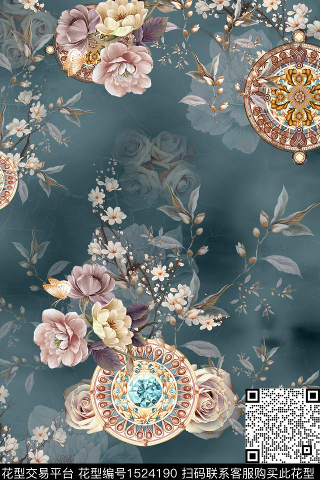 花卉香云纱中老年数码印花华亿平台下载（图片编号: 1524190） - 瓦栏（Walan）