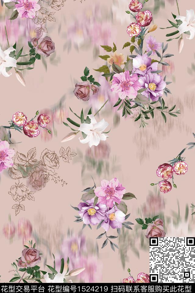 时尚绿植树叶花卉数码印花华亿平台下载（图片编号: 1524219） - 瓦栏（Walan）