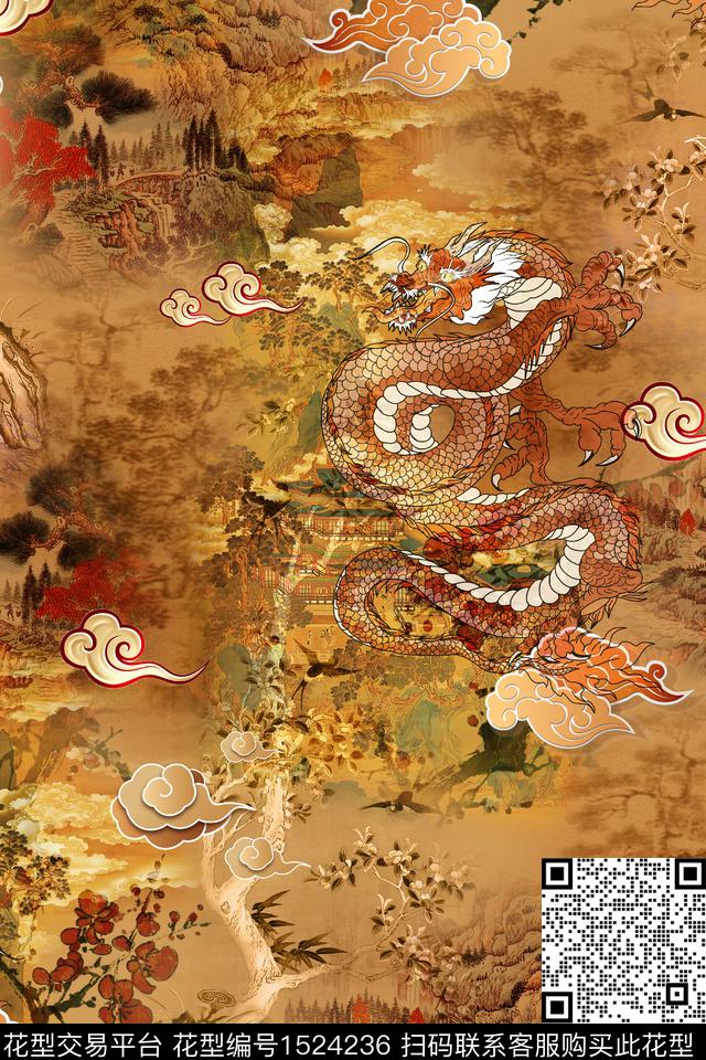香云纱中国风真丝数码印花华亿平台下载（图片编号: 1524236） - 瓦栏（Walan）