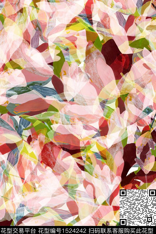 色块女装抽象数码印花华亿平台下载（图片编号: 1524242） - 瓦栏（Walan）