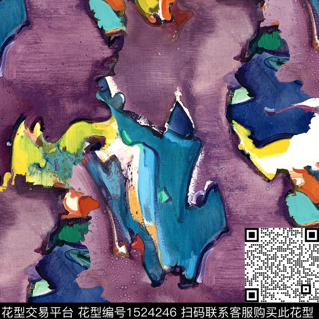 水彩抽象大牌风数码印花华亿平台下载（图片编号: 1524246） - 瓦栏（Walan）