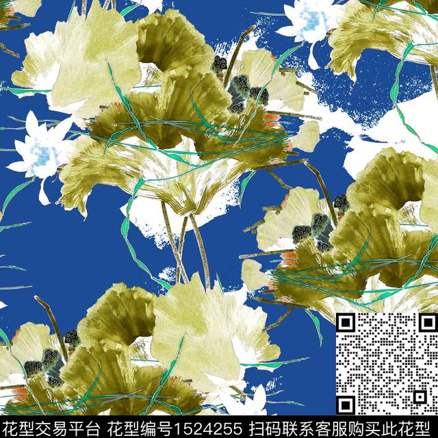 油画华亿平台荷花中国风数码印花华亿平台下载（图片编号: 1524255） - 瓦栏（Walan）