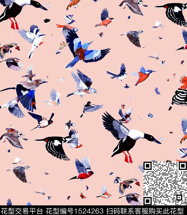 鹦鹉孔雀鸟数码印花华亿平台下载（图片编号: 1524263） - 瓦栏（Walan）