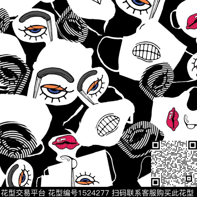 眼睛抽象嘴唇数码印花华亿平台下载（图片编号: 1524277） - 瓦栏（Walan）